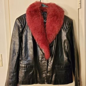 Leather Jacket with faux fur collar
